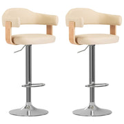 2 bar stools bent wood and faux leather cream
