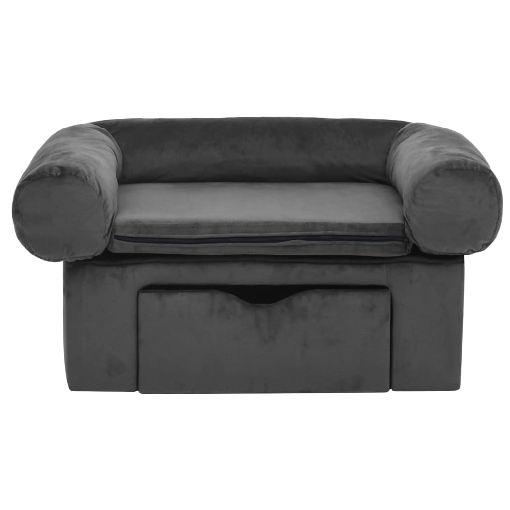 Hondenbank Met Lade 75X50X38 Cm Pluche Donkergrijs