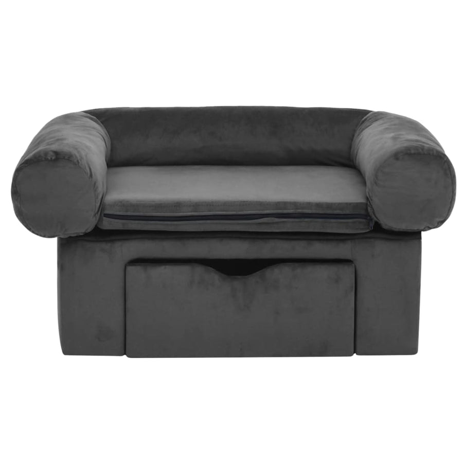 Hondenbank Met Lade 75X50X38 Cm Pluche Donkergrijs