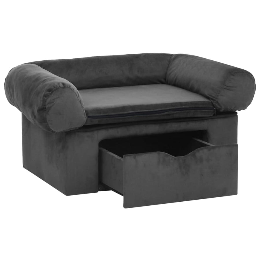 Hondenbank Met Lade 75X50X38 Cm Pluche Donkergrijs