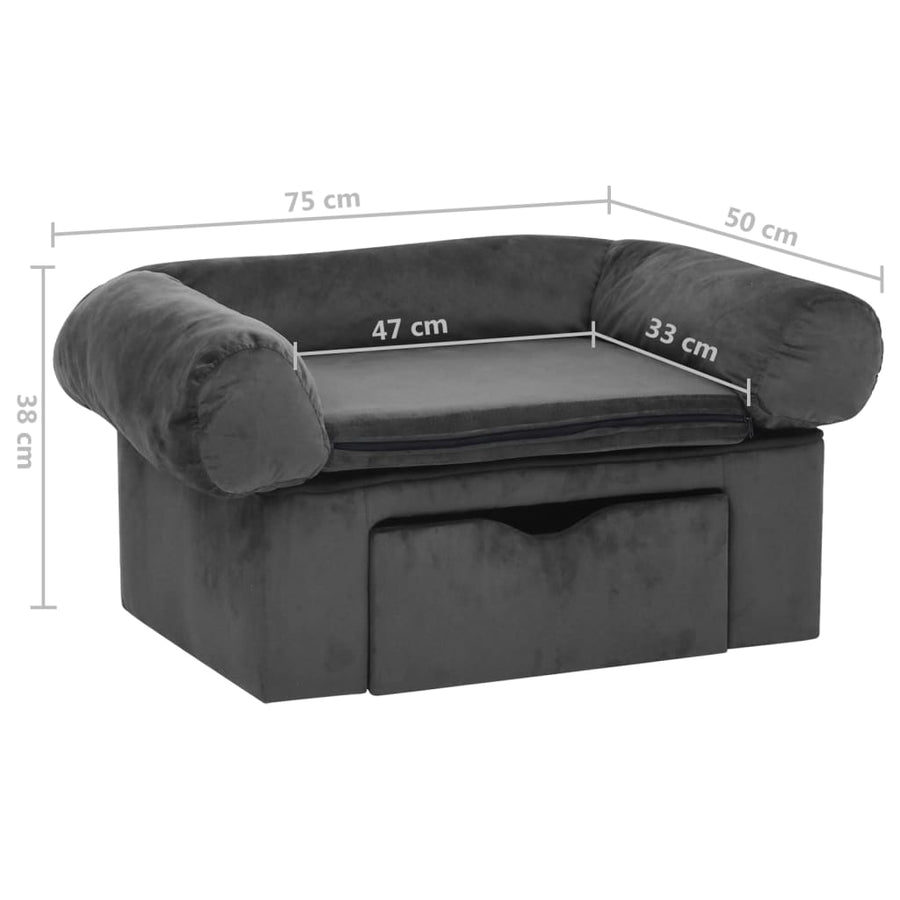 Hondenbank Met Lade 75X50X38 Cm Pluche Donkergrijs