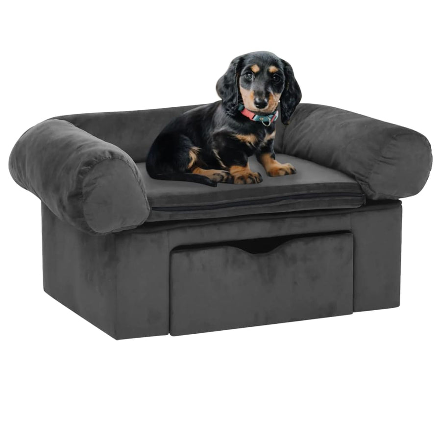 Hondenbank Met Lade 75X50X38 Cm Pluche Donkergrijs