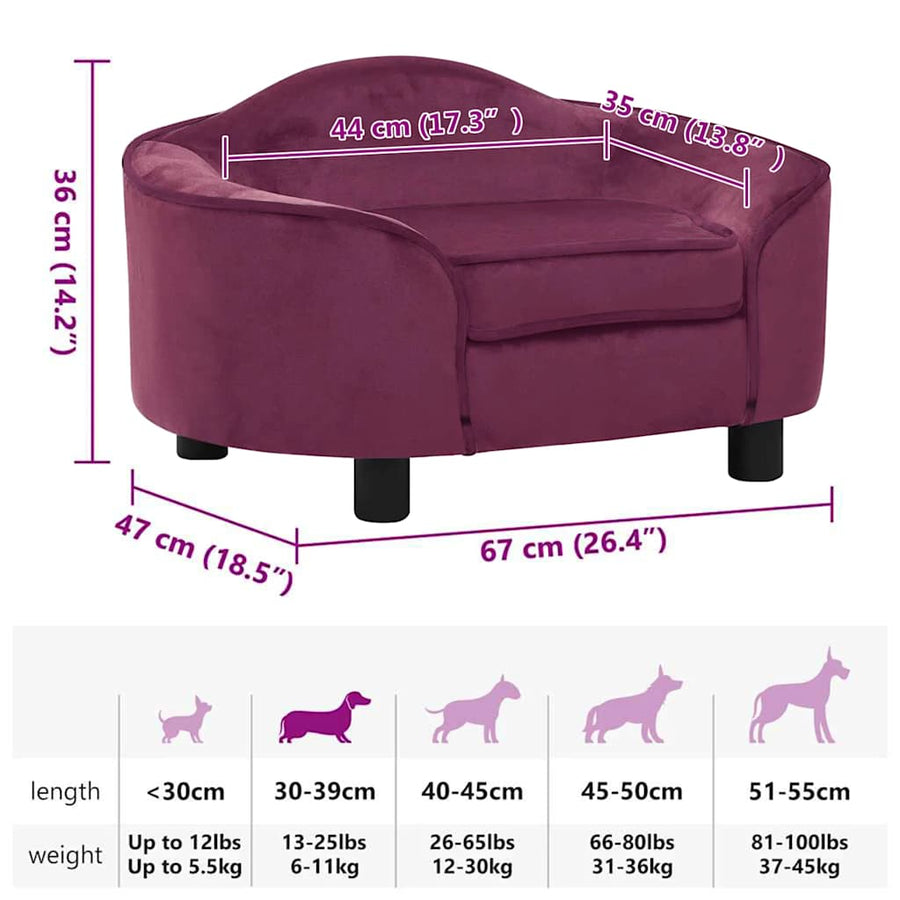 Hondenbank 67x47x36 cm pluche bordeauxrood