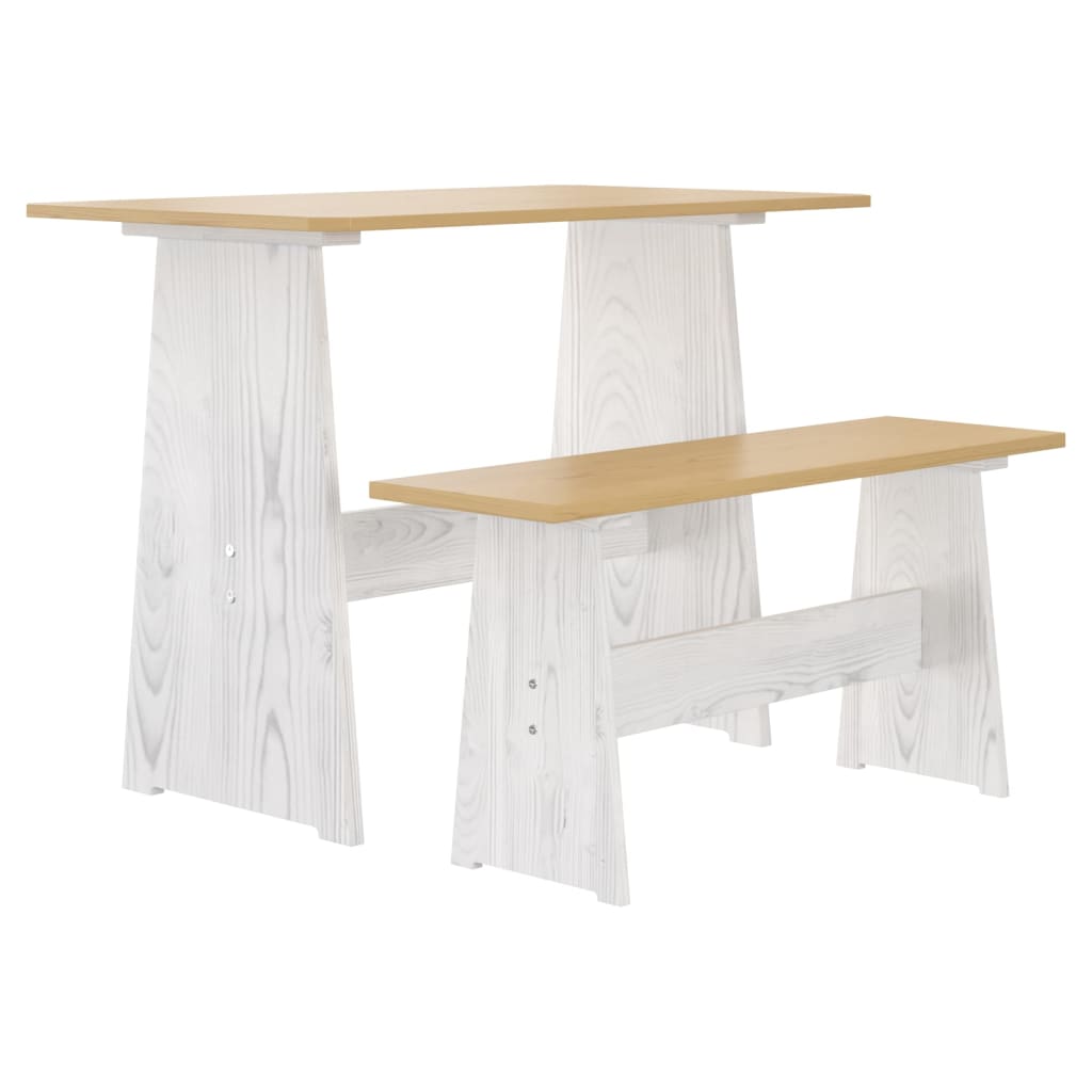 Eettafel Met Bankje Massief Grenenhout Honingbruin En Wit honey brown and white