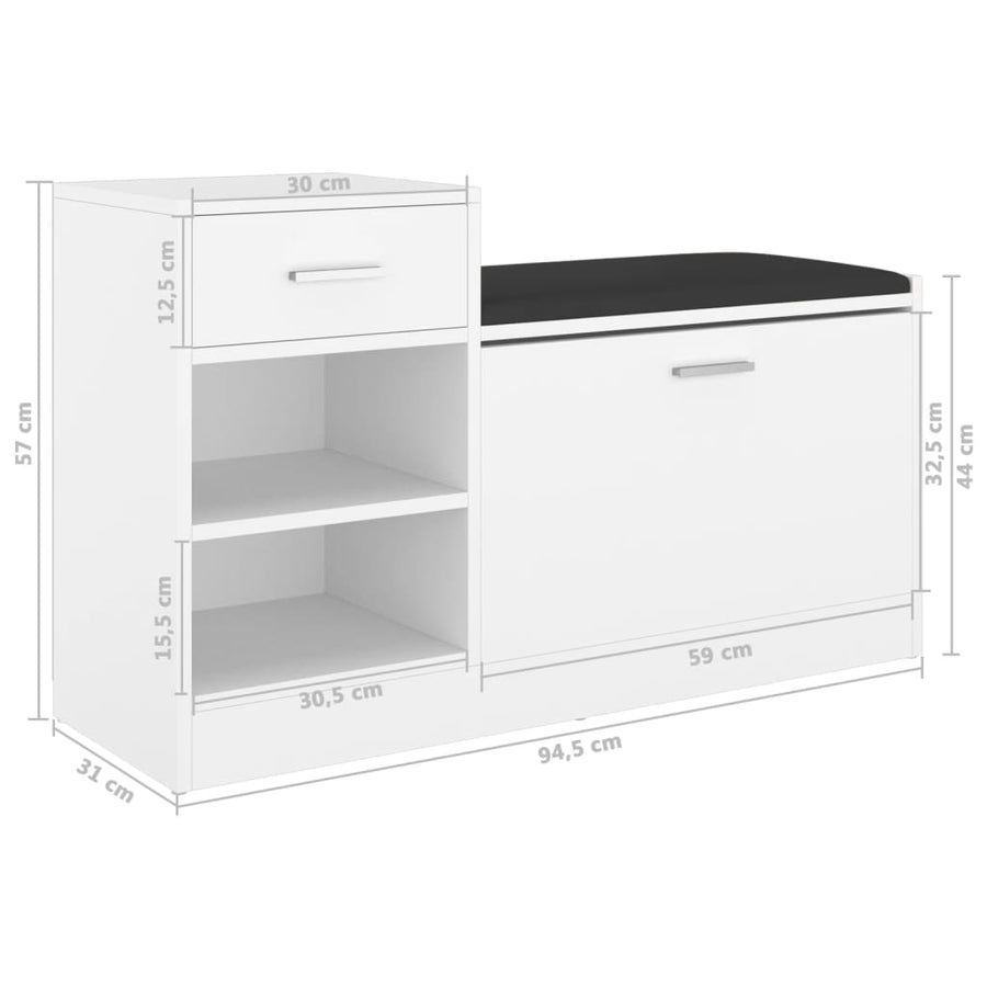 Schoenenbank 94,5x31x57 cm bewerkt hout wit