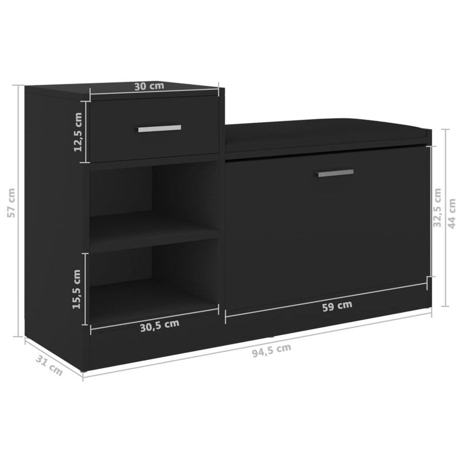 Schoenenbank 94,5x31x57 cm spaanplaat zwart Zwart