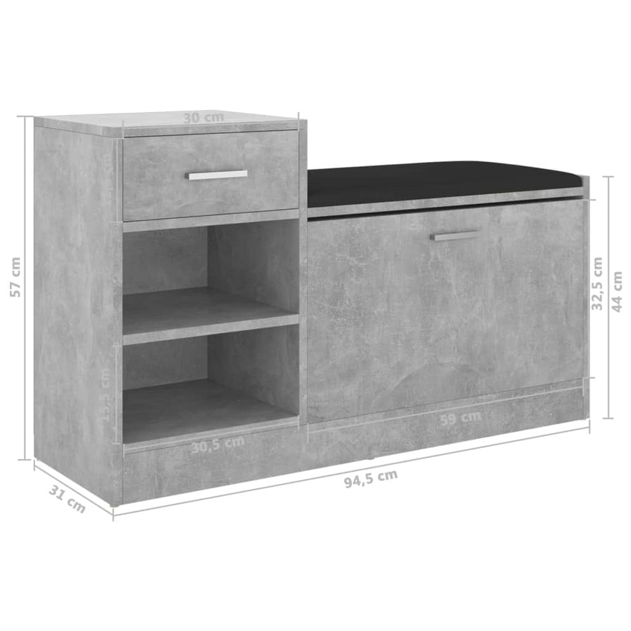 Schoenenbank 94,5x31x57 cm spaanplaat betongrijs Betongrijs