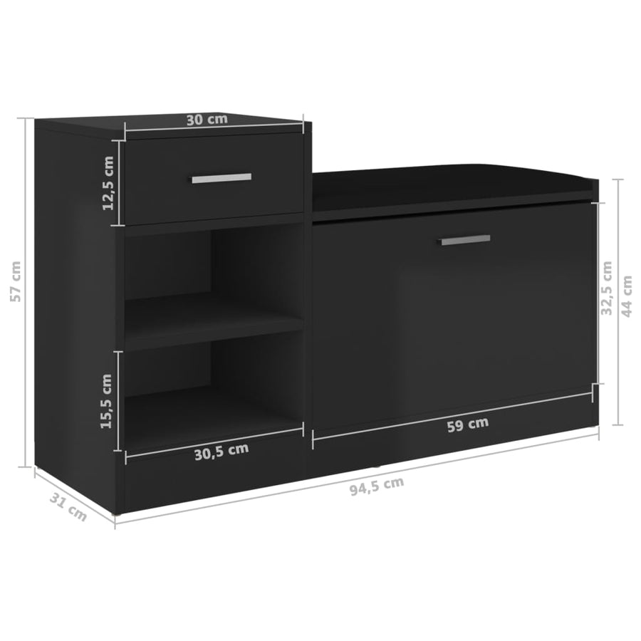 Schoenenbank 94,5x31x57 cm spaanplaat hoogglans zwart Hoogglans zwart