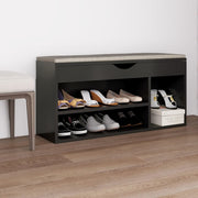 Schoenenbank met kussen 104x30x49 cm bewerkt hout grijs