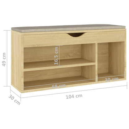 Schoenenbank Met Kussen 04X30X49 Cm Spaanplaat Sonoma eiken