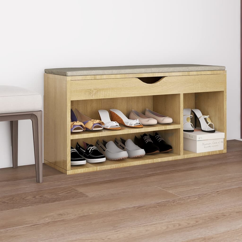 Schoenenbank Met Kussen 04X30X49 Cm Spaanplaat Sonoma eiken