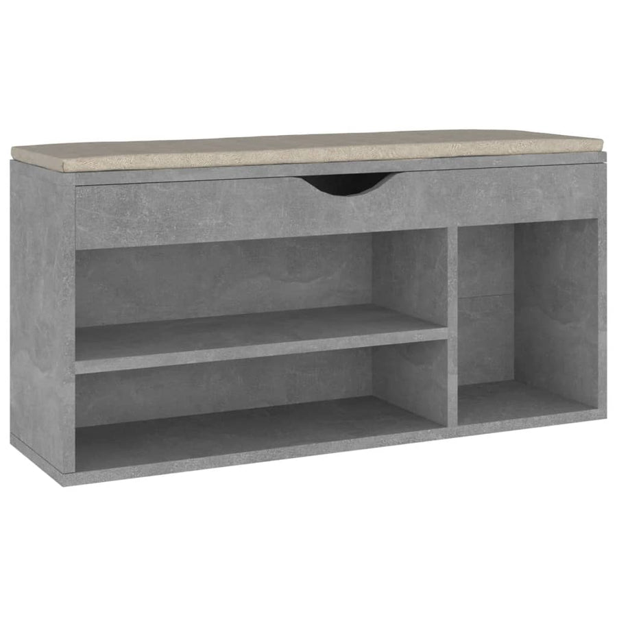 Schoenenbank met kussen 104x30x49 cm spaanplaat betongrijs Betongrijs