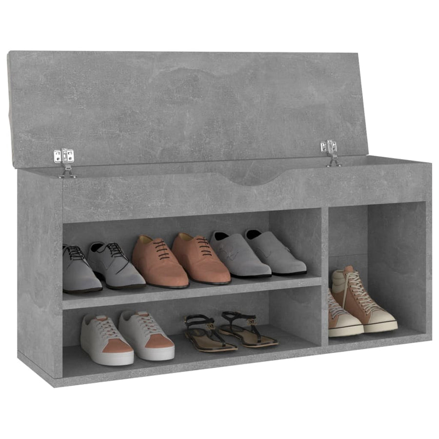Schoenenbank met kussen 104x30x49 cm spaanplaat betongrijs Betongrijs