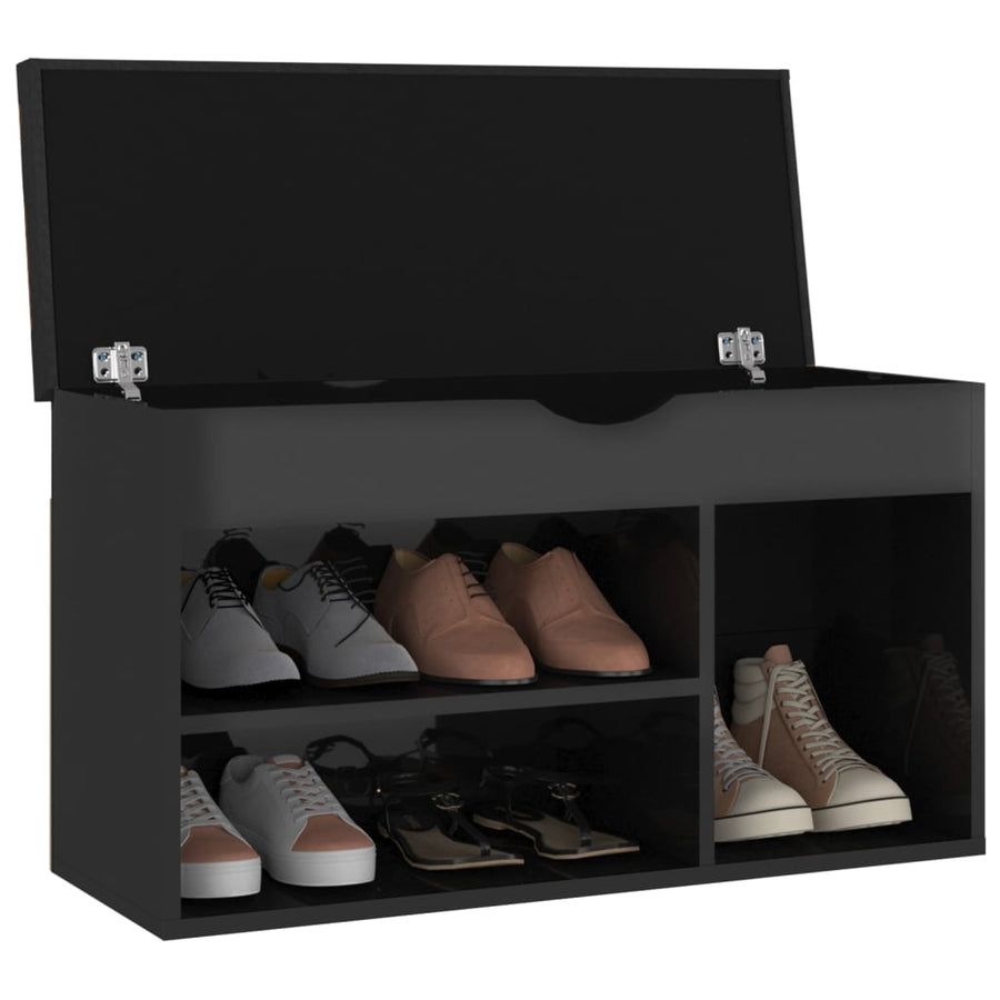 Schoenenbank Met Kussen 80X30X47 Cm Spaanplaat Hoogglans zwart