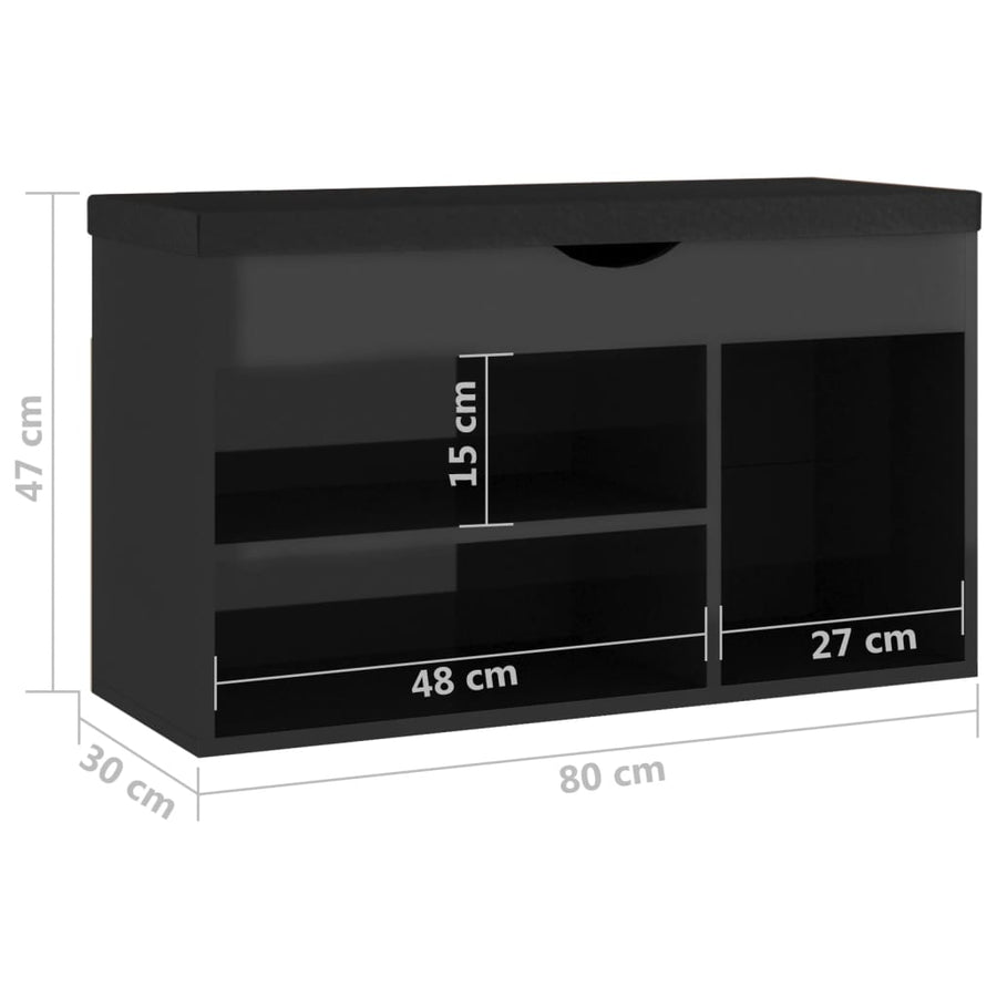 Schoenenbank Met Kussen 80X30X47 Cm Spaanplaat Hoogglans zwart