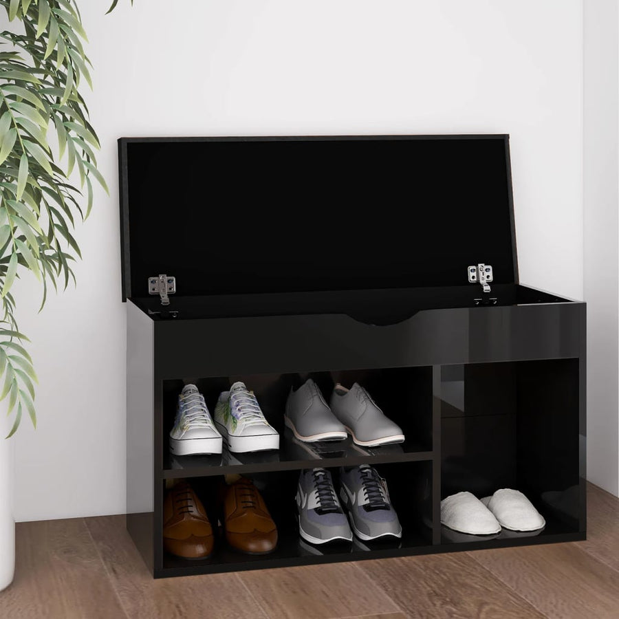 Schoenenbank Met Kussen 80X30X47 Cm Spaanplaat Hoogglans zwart