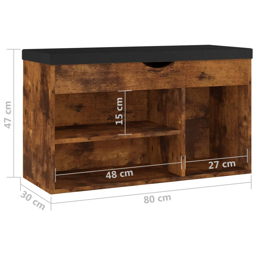 Schoenenbank Met Kussen 80X30X47 Cm Spaanplaat Gerookt eiken