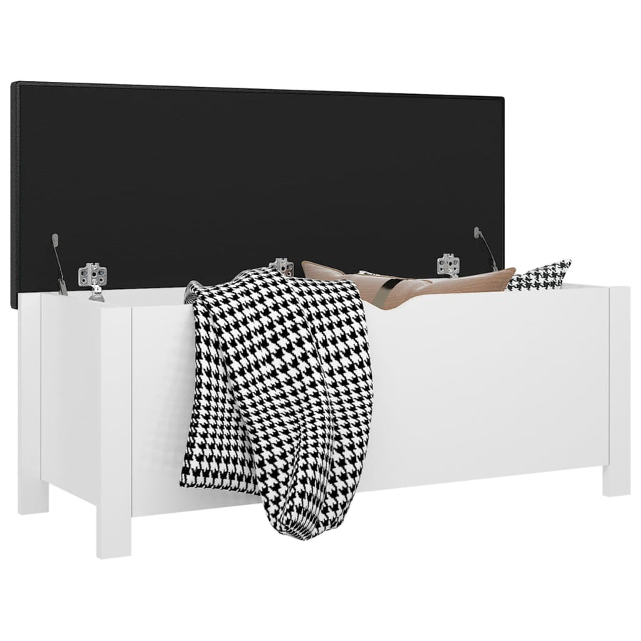 Opbergbox Met Kussen 105X40X45 Cm Bewerkt Hout Hoogglans wit