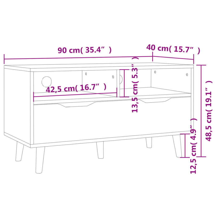 Tv-Meubel 90X40X48,5 Cm Bewerkt Hout Betongrijs