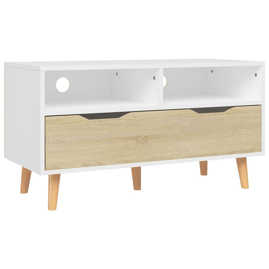 Tv-meubel 90x40x48,5 cm bewerkt hout wit sonoma eikenkleurig