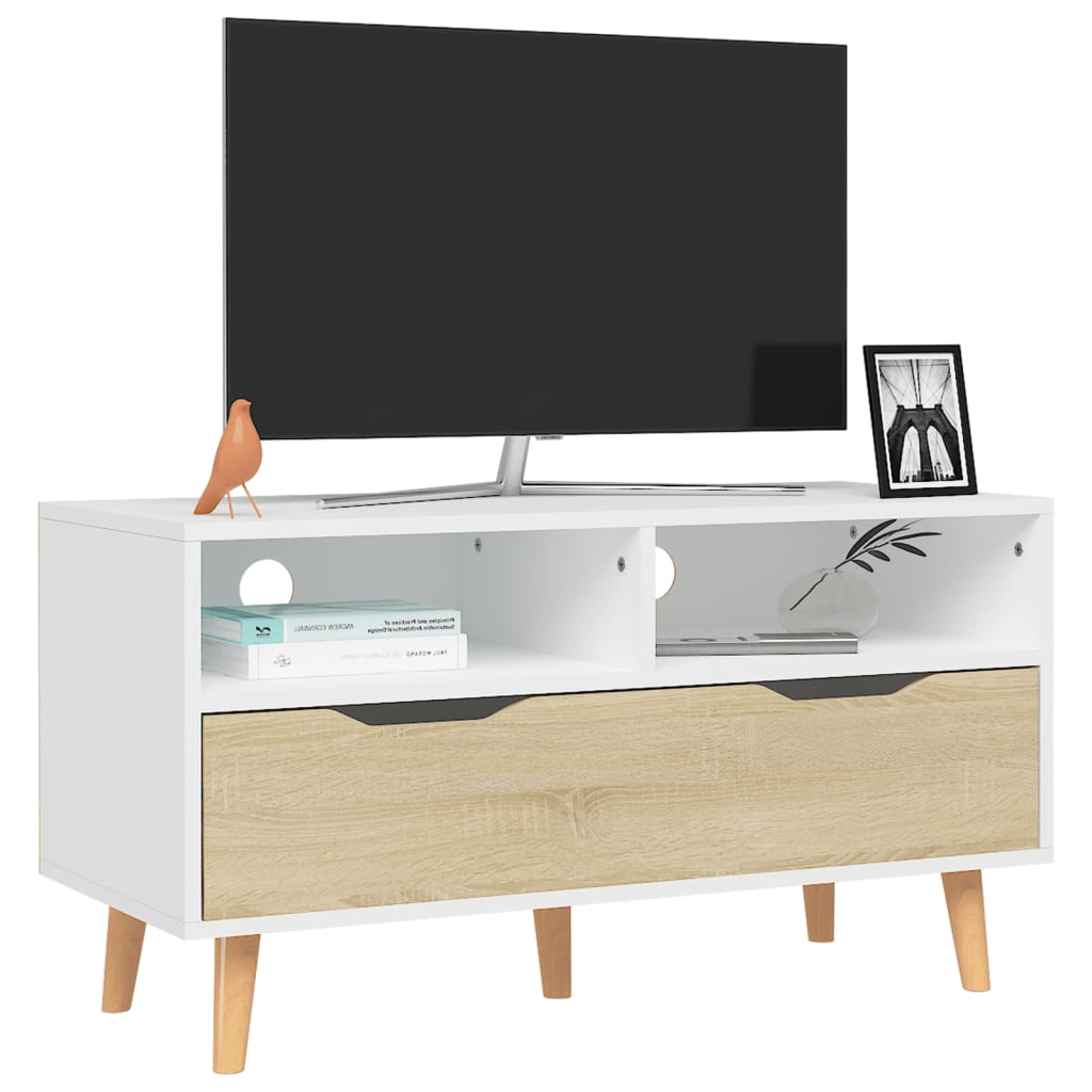 Tv-meubel 90x40x48,5 cm bewerkt hout wit sonoma eikenkleurig
