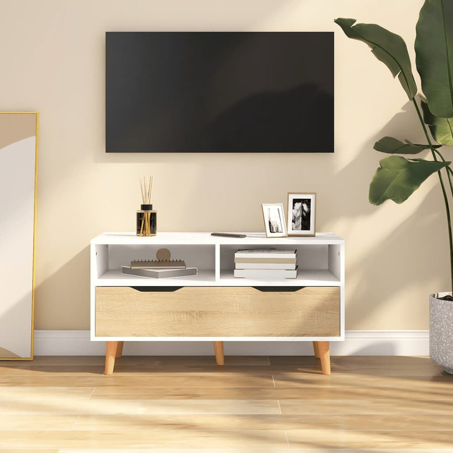 Tv-meubel 90x40x48,5 cm bewerkt hout wit sonoma eikenkleurig