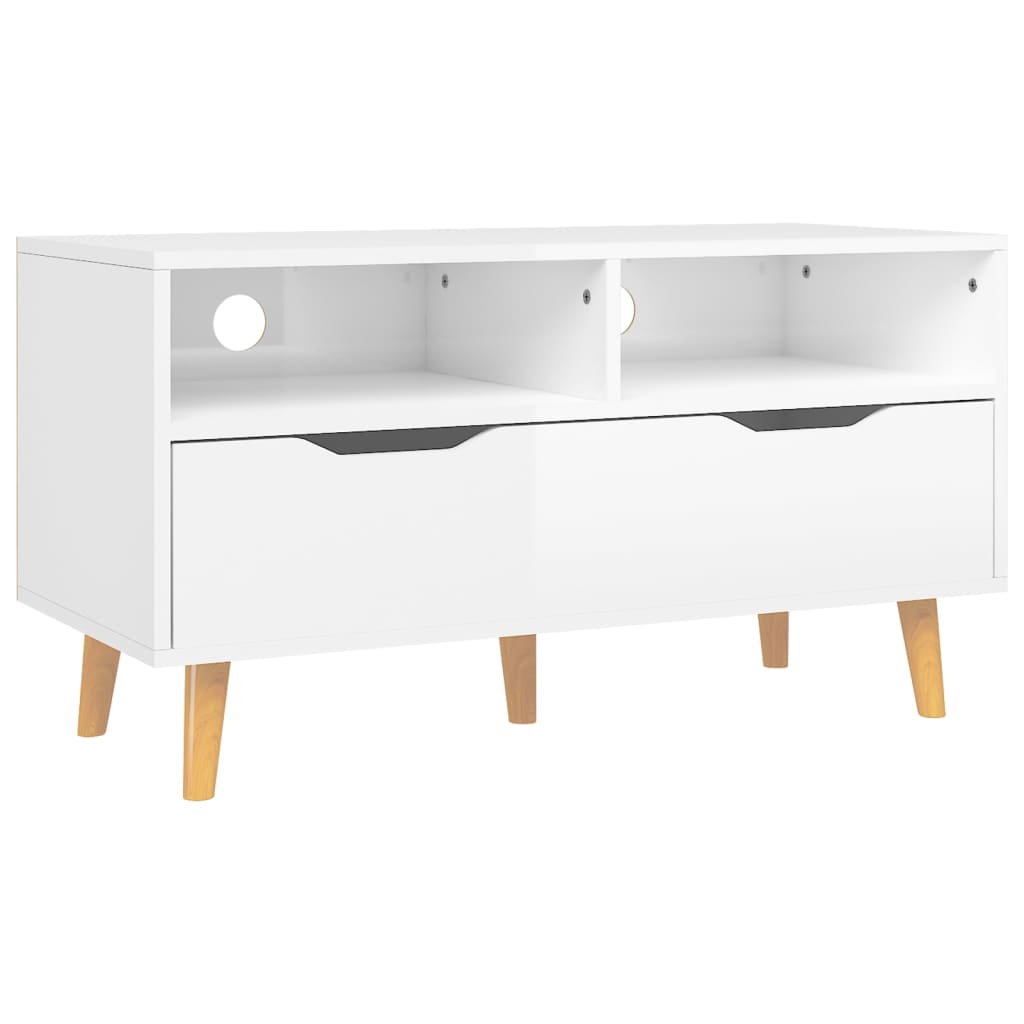 Tv-Meubel 90X40X48,5X Cm Bewerkt Hout Hoogglans wit