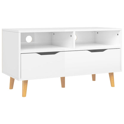 Tv-Meubel 90X40X48,5X Cm Bewerkt Hout Hoogglans wit