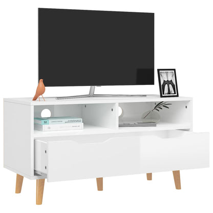 Tv-Meubel 90X40X48,5X Cm Bewerkt Hout Hoogglans wit