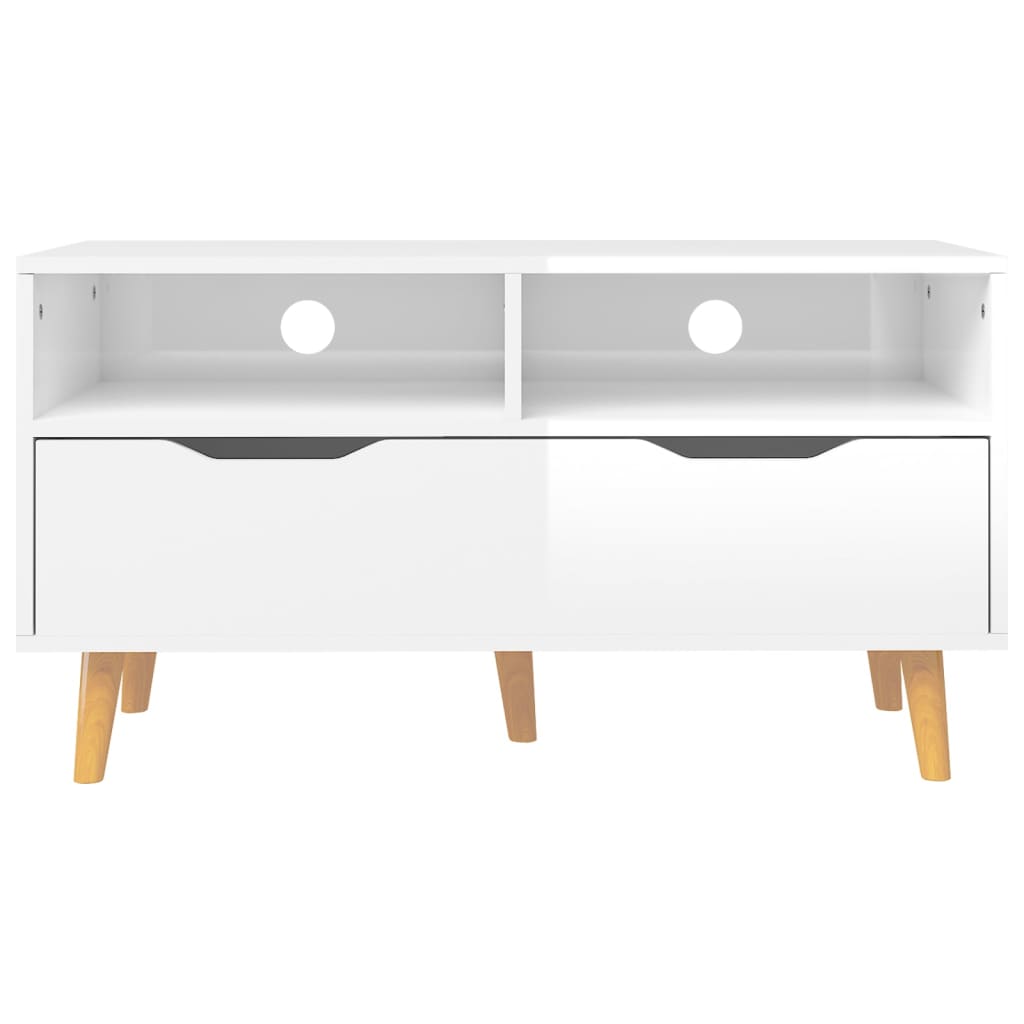 Tv-Meubel 90X40X48,5X Cm Bewerkt Hout Hoogglans wit