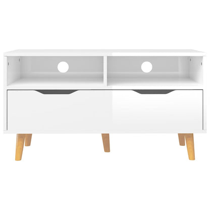 Tv-Meubel 90X40X48,5X Cm Bewerkt Hout Hoogglans wit