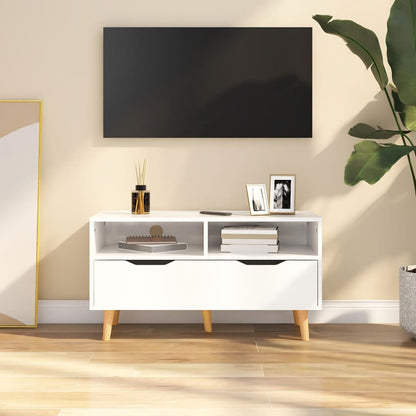Tv-Meubel 90X40X48,5X Cm Bewerkt Hout Hoogglans wit