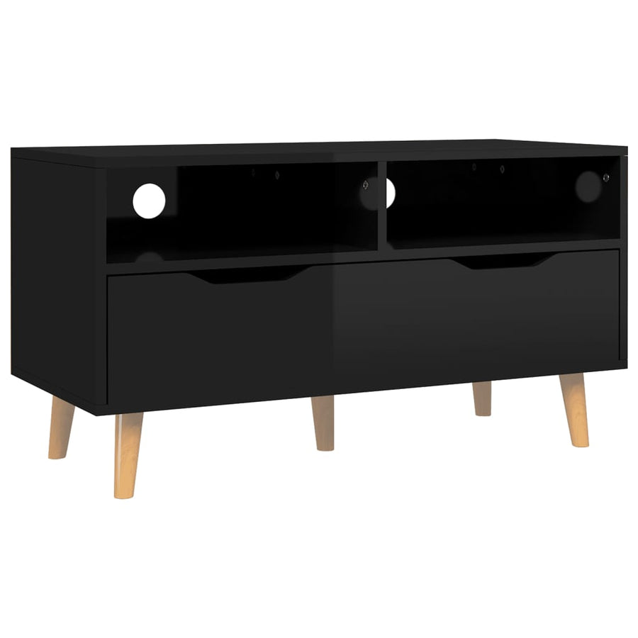 Tv-Meubel 90X40X48,5 Cm Bewerkt Hout Hoogglans zwart