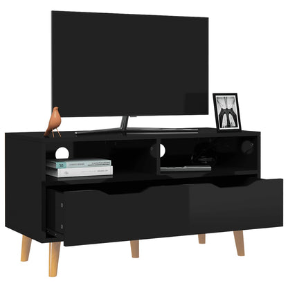Tv-Meubel 90X40X48,5 Cm Bewerkt Hout Hoogglans zwart