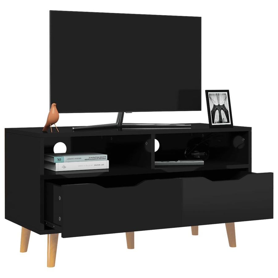 Tv-Meubel 90X40X48,5 Cm Bewerkt Hout Hoogglans zwart