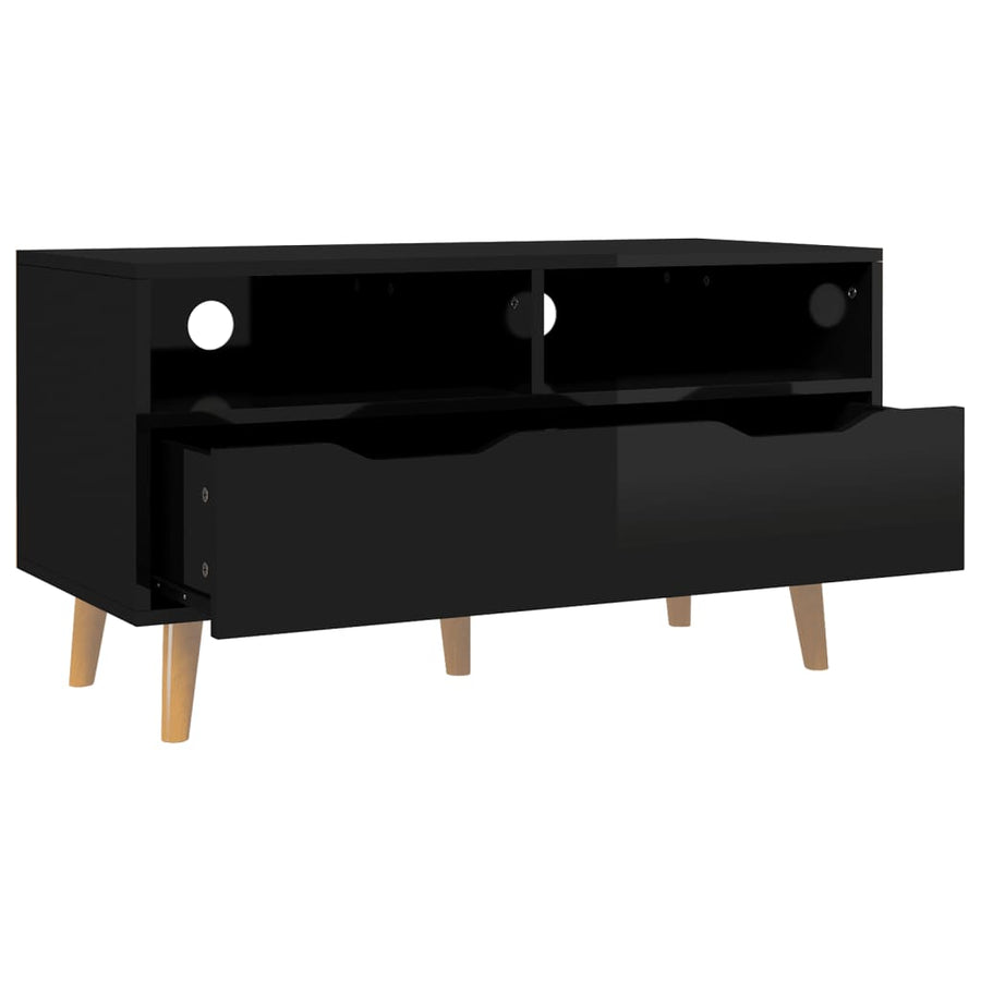 Tv-Meubel 90X40X48,5 Cm Bewerkt Hout Hoogglans zwart