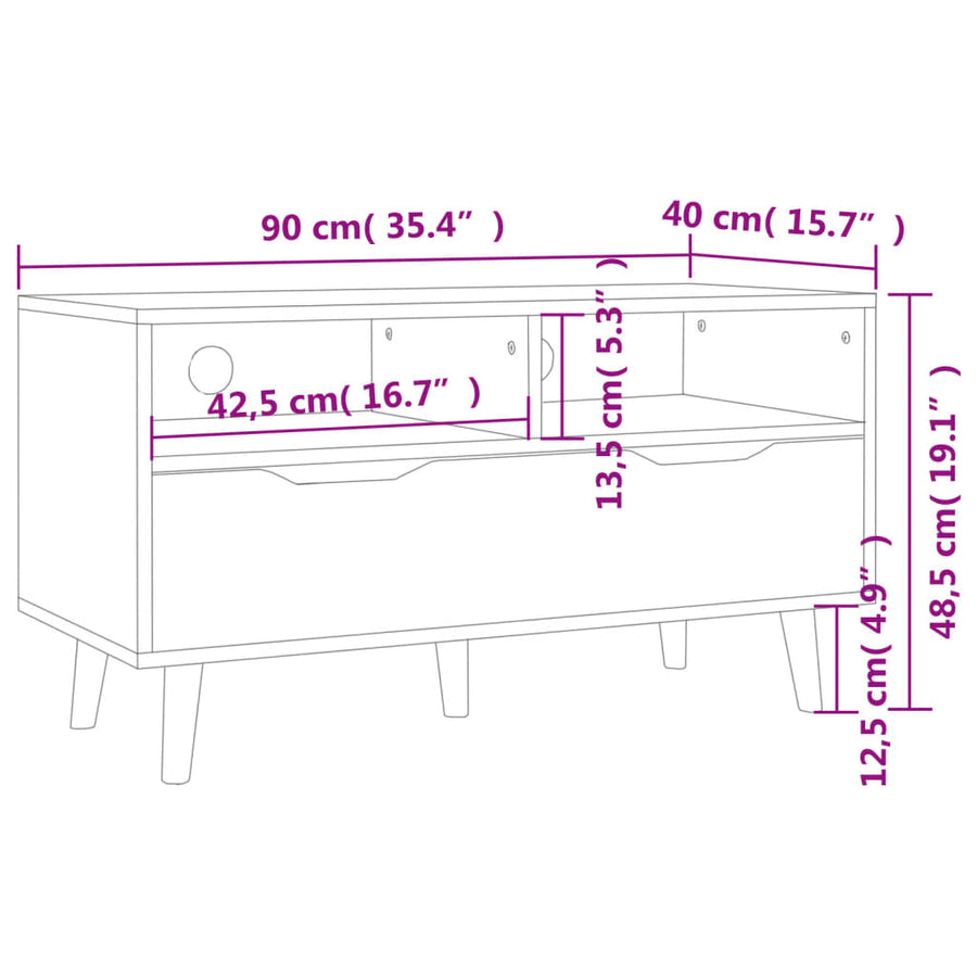 Tv-Meubel 90X40X48,5 Cm Bewerkt Hout Hoogglans zwart