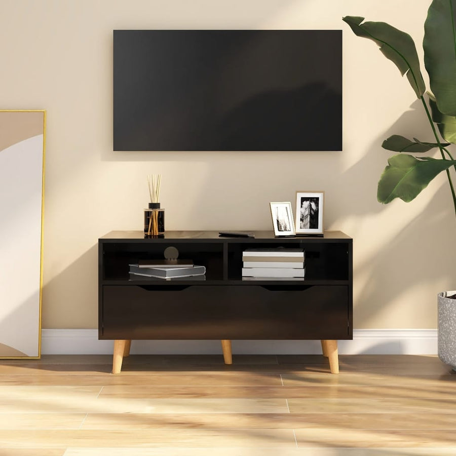 Tv-Meubel 90X40X48,5 Cm Bewerkt Hout Hoogglans zwart