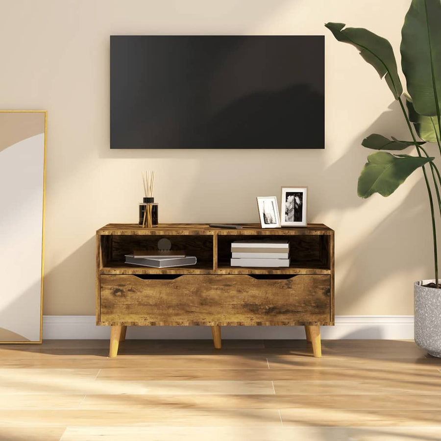 Tv-Meubel 90X40X48,5 Cm Bewerkt Hout Kleurig Gerookt eiken