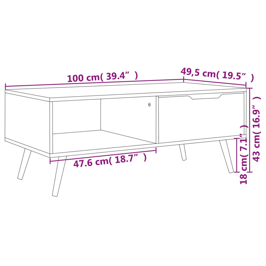 Salontafel 100X49,5X43 Cm Bewerkt Hout Betongrijs