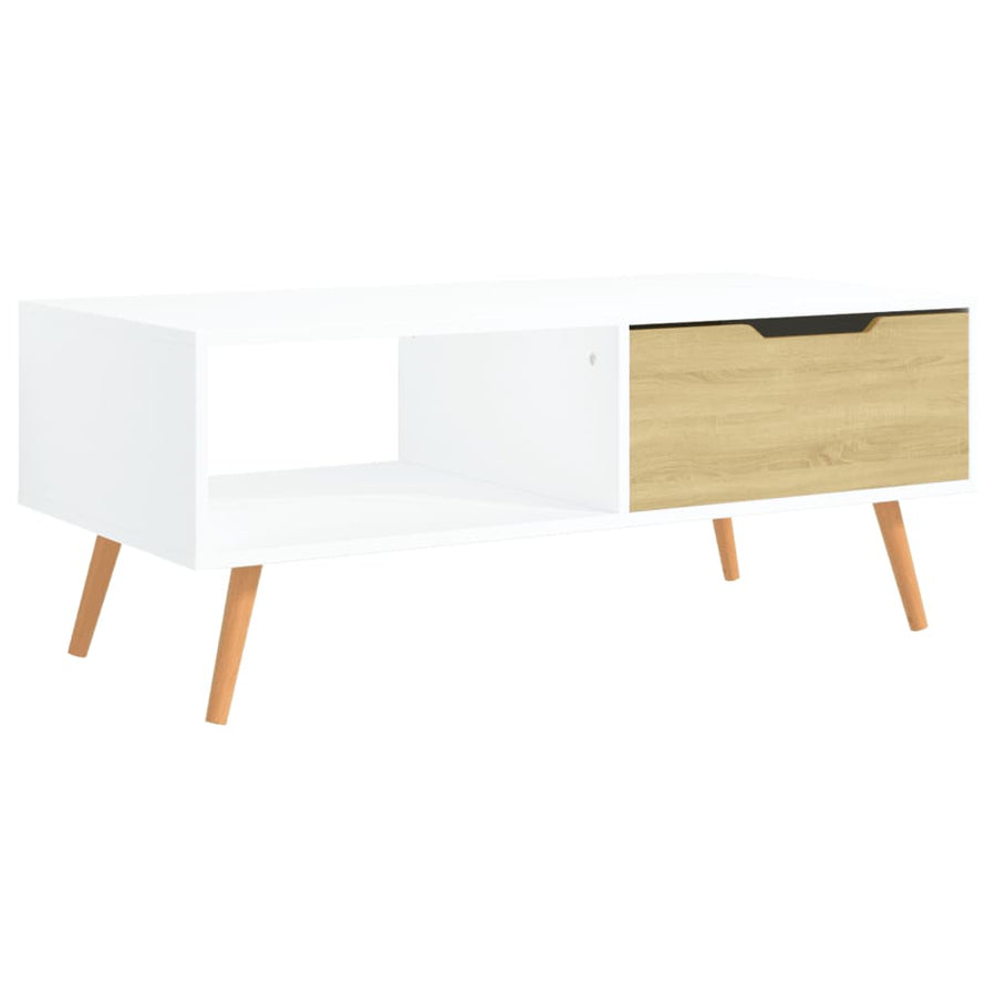 Salontafel 100X49,5X43 Cm Bewerkt Hout Kleur Wit en sonoma eiken