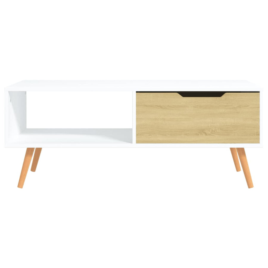 Salontafel 100X49,5X43 Cm Bewerkt Hout Kleur Wit en sonoma eiken