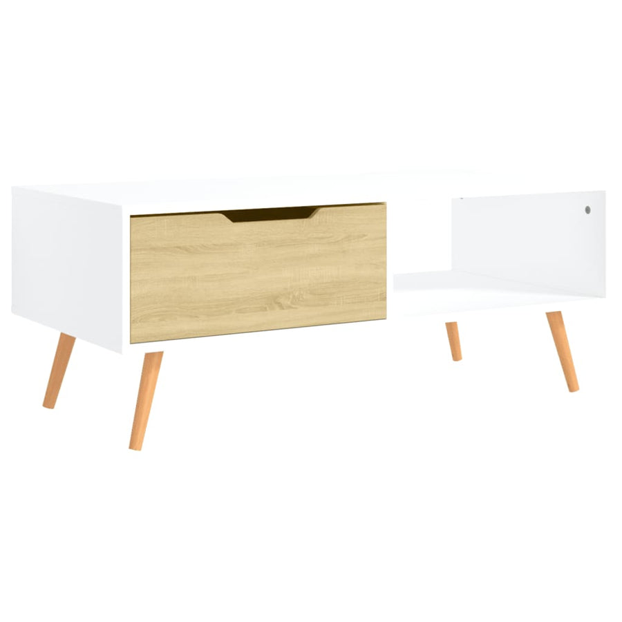 Salontafel 100X49,5X43 Cm Bewerkt Hout Kleur Wit en sonoma eiken
