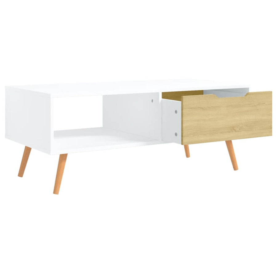 Salontafel 100X49,5X43 Cm Bewerkt Hout Kleur Wit en sonoma eiken