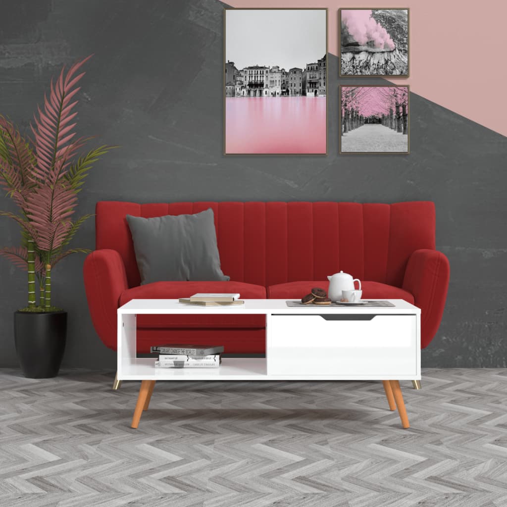 Salontafel 100X49,5X43 Cm Bewerkt Hout Hoogglans wit