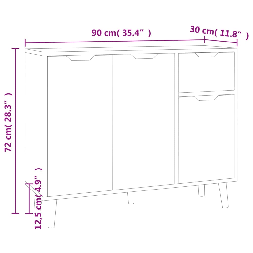 Dressoir 90X30X72 Cm Bewerkt Hout Betongrijs