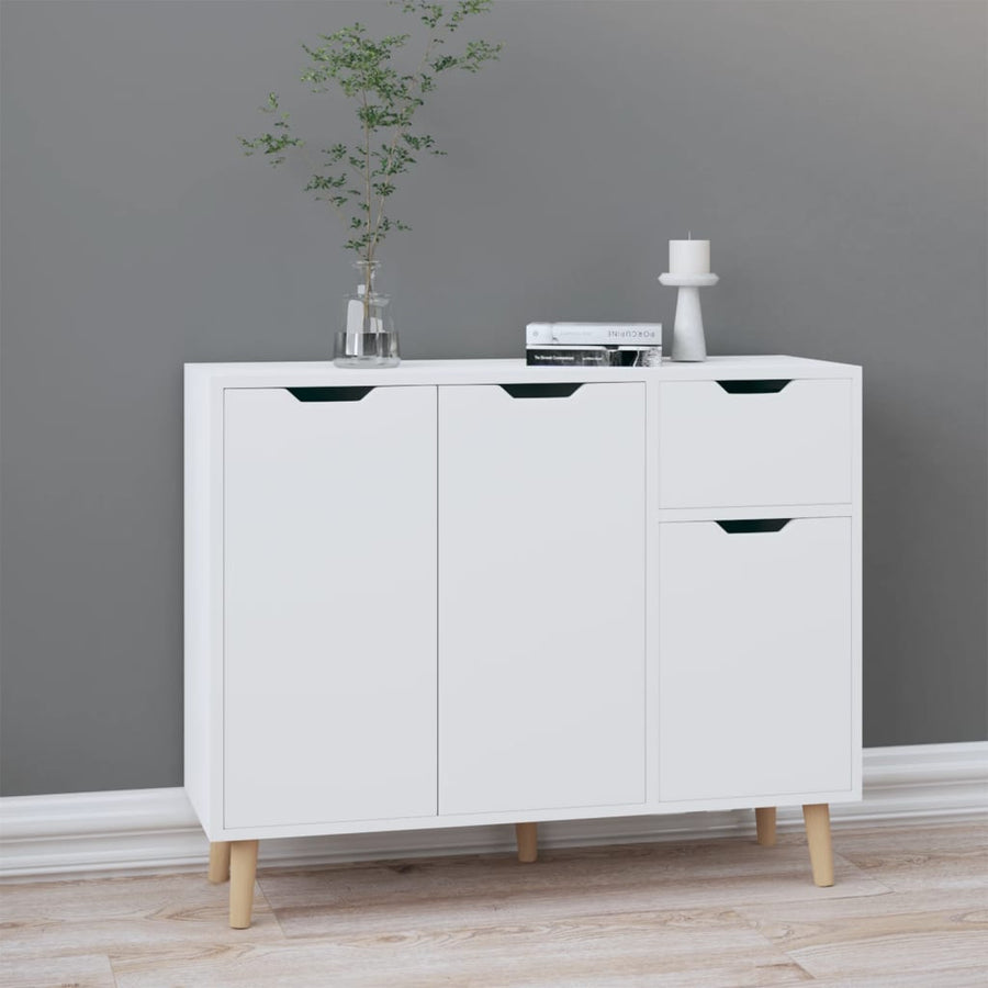 Dressoir 90x30x72 cm bewerkt hout hoogglans wit