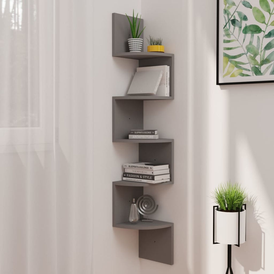 Hoekwandschap 9X9X23 Cm Bewerkt Hout 1 Grijs