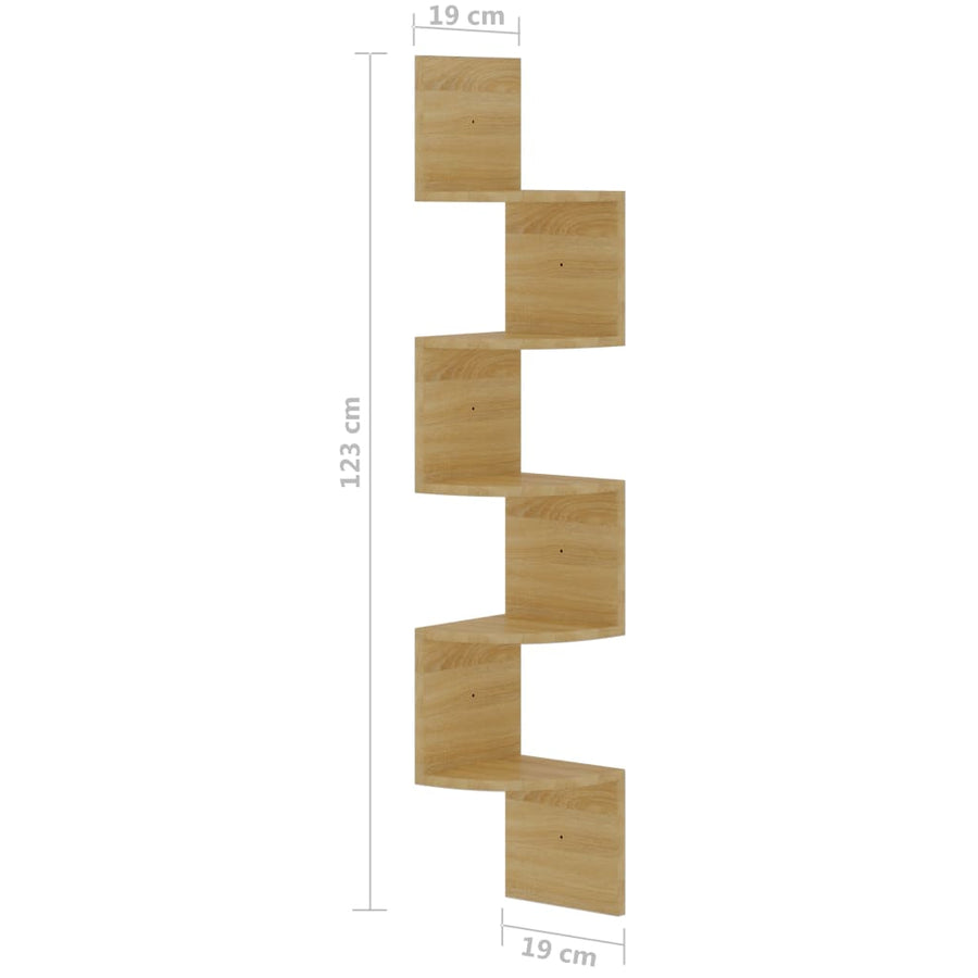 Hoekwandschap 19x19x123 cm bewerkt hout sonoma eikenkleurig