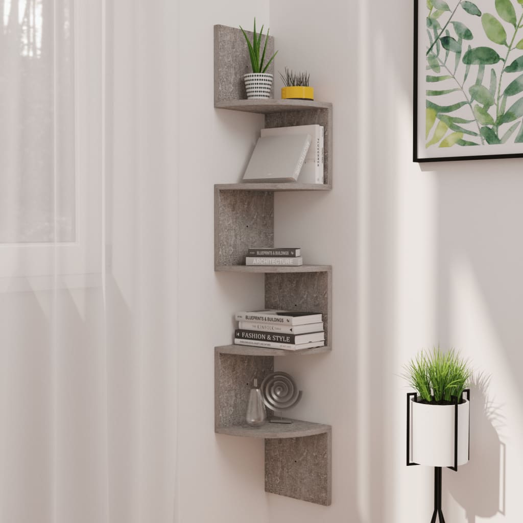 Hoekwandschap 9X9X23 Cm Bewerkt Hout Betongrijs